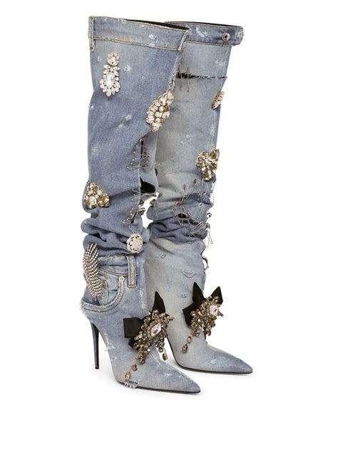 dolce gabbana denim boots|dolce and gabbana embellished boots.